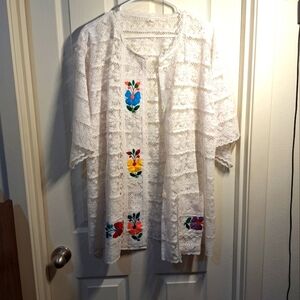 White Lace Cardigan with Floral Embroidery